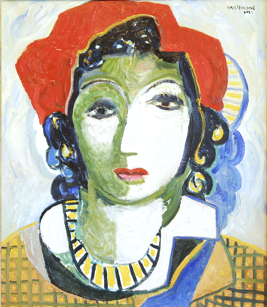 beauty with a red headscarf (oil on belgian linen 70x60cms)