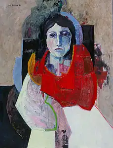 Masquerade 1 'woman with a red shawl' oil on linen 130x100cm Unsold Copy Copy